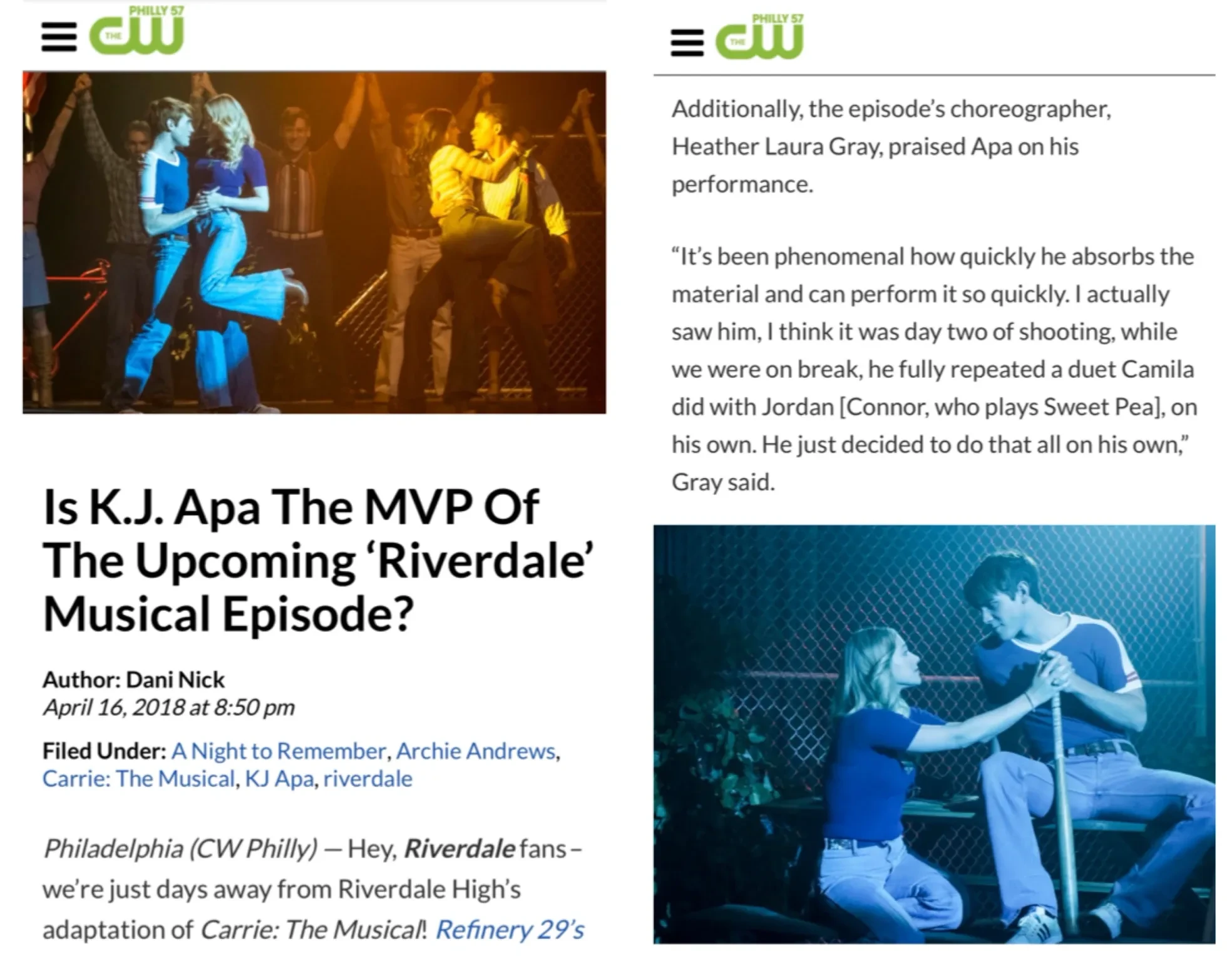 Heather Laura Gray quoted in CW Philly — Riverdale Carrie: The Musical